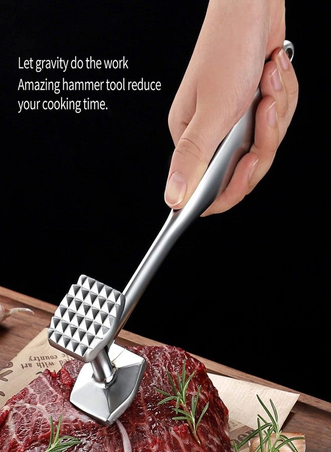 Trifecta Heavy Duty Meat Tenderizer - Double Sided Meat Mallet & Pounder Tool, Rust Proof Zinc Alloy Kitchen Hammer with Ergonomic Rubber Handle for Tenderizing Steak, Beef, Chicken, Pork - Image 3